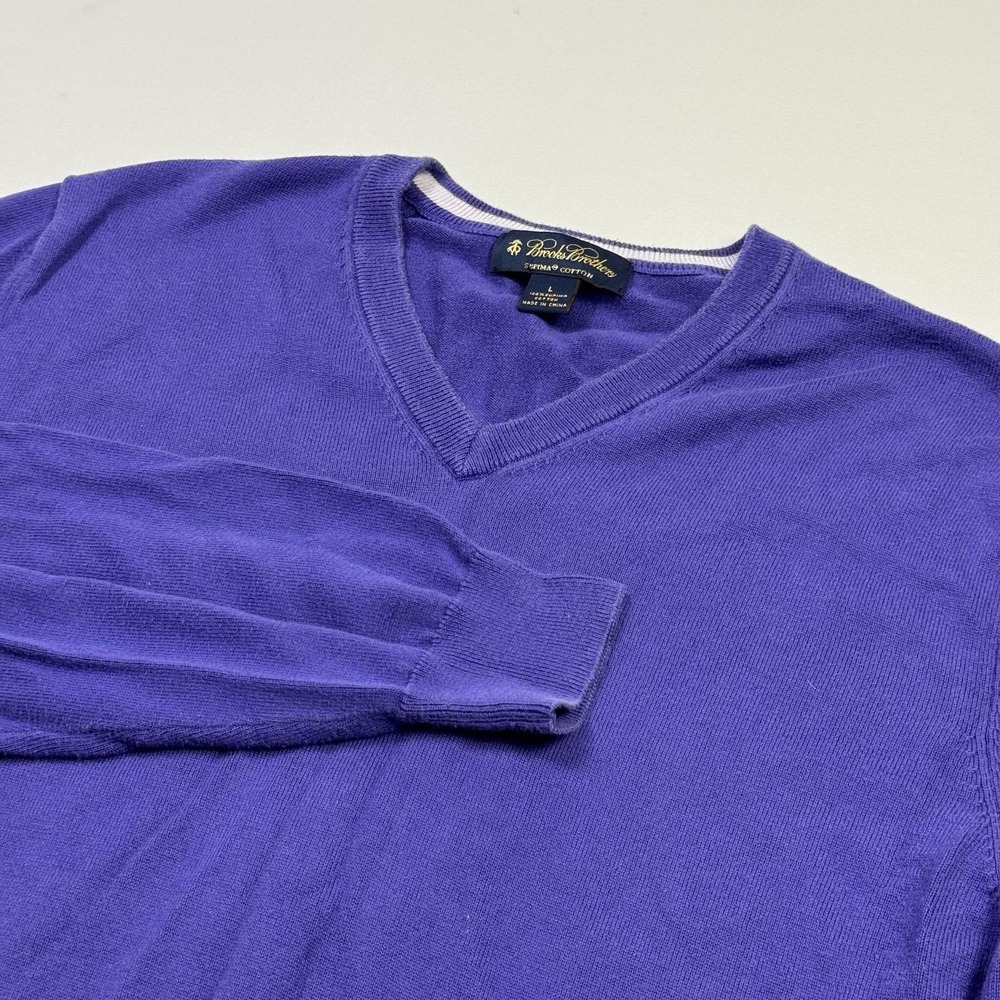 Brooks Brothers‎ Sweater Mens Large Purple Supima Cotton V Neck Pullover Knit